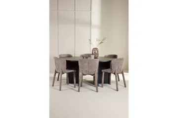 Spisegruppe Strada Rundt 120/170 cm Svart med Astoria Stoler 6 stk, Brun - 6 stk, Brun - Møbler - Bord - Spisegruppe