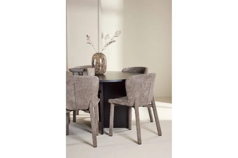 Spisegruppe Strada Rundt 120/170 cm Svart med Astoria Stoler 6 stk, Brun - 6 stk, Brun - Møbler - Bord - Spisegruppe