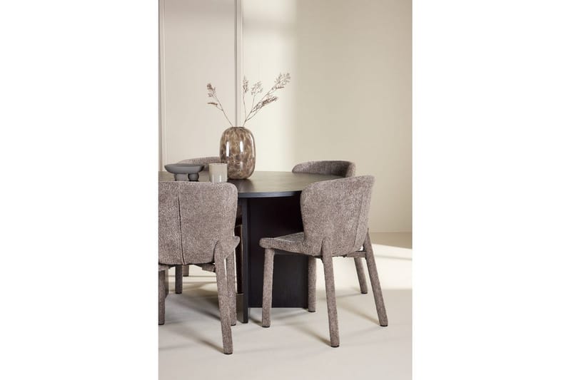 Spisegruppe Strada Rundt 120/170 cm Svart med Astoria Stoler 6 stk, Brun - 6 stk, Brun - Møbler - Bord - Spisegruppe