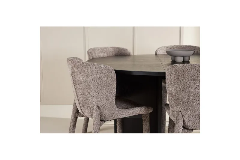 Spisegruppe Strada Rundt 120/170 cm Svart med Astoria Stoler 6 stk, Brun - 6 stk, Brun - Møbler - Bord - Spisegruppe