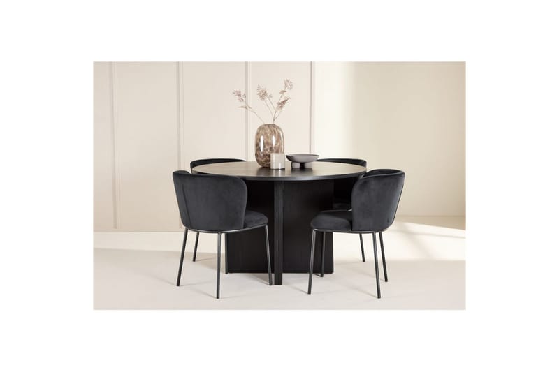 Spisegruppe Strada Rundt 120/170 cm Svart med Edina Stoler 4 stk, Svart - 4 stk, Svart - Møbler - Bord - Spisegruppe