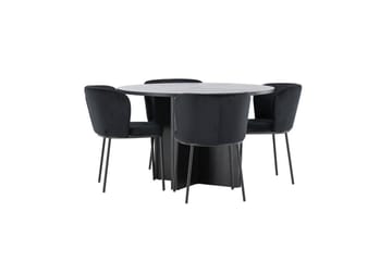 Spisegruppe Strada Rundt 120/170 cm Svart med Edina Stoler 4 stk, Svart - 4 stk, Svart - Møbler - Bord - Spisegruppe
