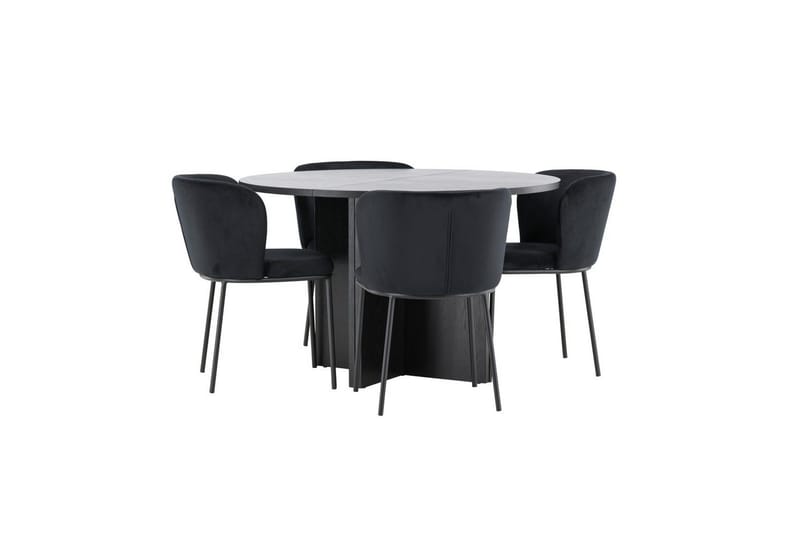 Spisegruppe Strada Rundt 120/170 cm Svart med Edina Stoler 4 stk, Svart - 4 stk, Svart - Møbler - Bord - Spisegruppe