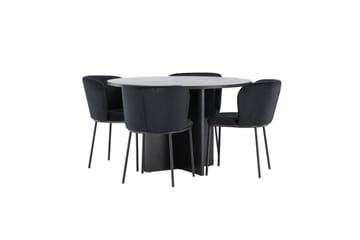 Spisegruppe Strada Rundt 120/170 cm Svart med Edina Stoler 4 stk, Svart - 4 stk, Svart - Møbler - Bord - Spisegruppe