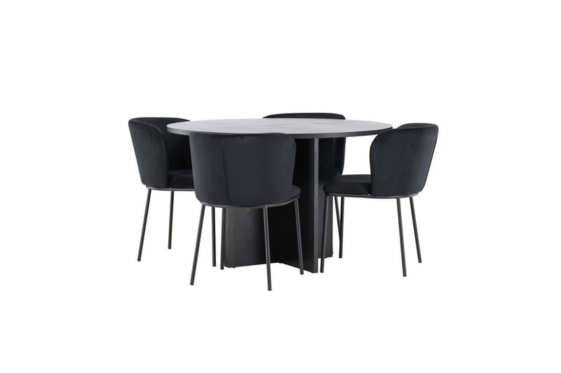Spisegruppe Strada Rundt 120/170 cm Svart med Edina Stoler 4 stk, Svart - 4 stk, Svart - Møbler - Bord - Spisegruppe