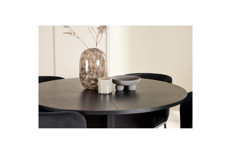 Spisegruppe Strada Rundt 120/170 cm Svart med Edina Stoler 4 stk, Svart - 4 stk, Svart - Møbler - Bord - Spisegruppe