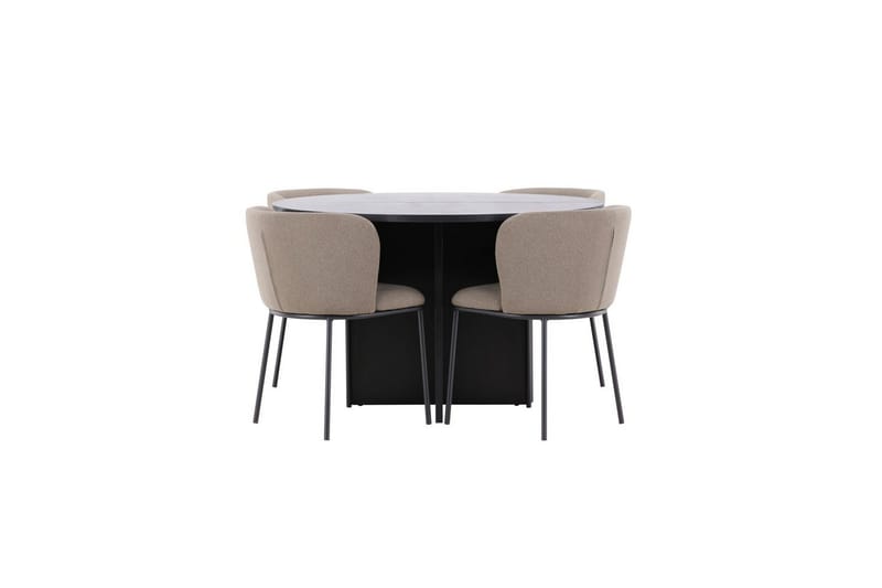 Spisegruppe Strada Rundt 120/170 cm Svart med Edina Stoler 4 stk, Svart / Brun - 4 stk, Svart / Brun - Møbler - Bord - Spisegruppe