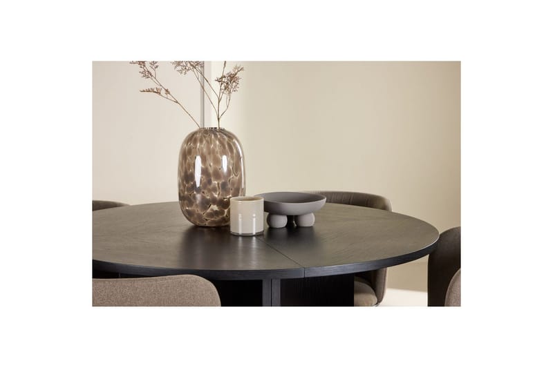 Spisegruppe Strada Rundt 120/170 cm Svart med Edina Stoler 4 stk, Svart / Brun - 4 stk, Svart / Brun - Møbler - Bord - Spisegruppe