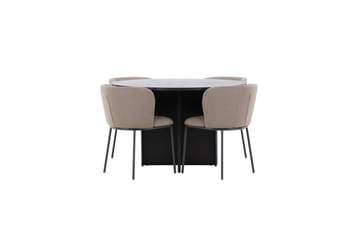 Spisegruppe Strada Rundt 120/170 cm Svart med Edina Stoler 4 stk, Svart / Brun - 4 stk, Svart / Brun - Møbler - Bord - Spisegruppe