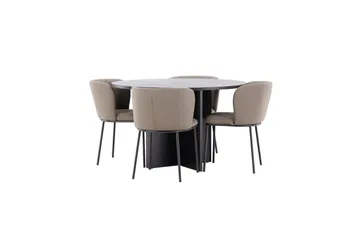 Spisegruppe Strada Rundt 120/170 cm Svart med Edina Stoler 4 stk, Svart / Brun - 4 stk, Svart / Brun - Møbler - Bord - Spisegruppe