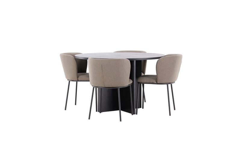 Spisegruppe Strada Rundt 120/170 cm Svart med Edina Stoler 4 stk, Svart / Brun - 4 stk, Svart / Brun - Møbler - Bord - Spisegruppe