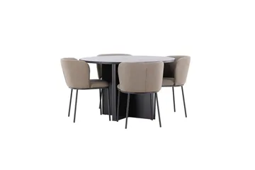 Spisegruppe Strada Rundt 120/170 cm Svart med Edina Stoler 4 stk, Svart / Brun - 4 stk, Svart / Brun - Møbler - Bord - Spisegruppe