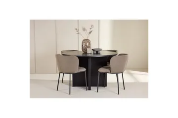 Spisegruppe Strada Rundt 120/170 cm Svart med Edina Stoler 4 stk, Svart / Brun - 4 stk, Svart / Brun - Møbler - Bord - Spisegruppe