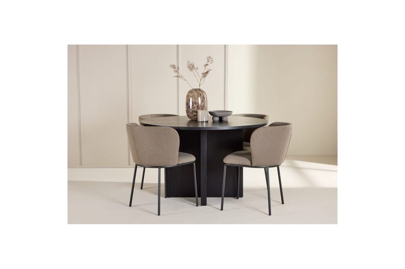 Spisegruppe Strada Rundt 120/170 cm Svart med Edina Stoler 4 stk, Svart / Brun - 4 stk, Svart / Brun - Møbler - Bord - Spisegruppe