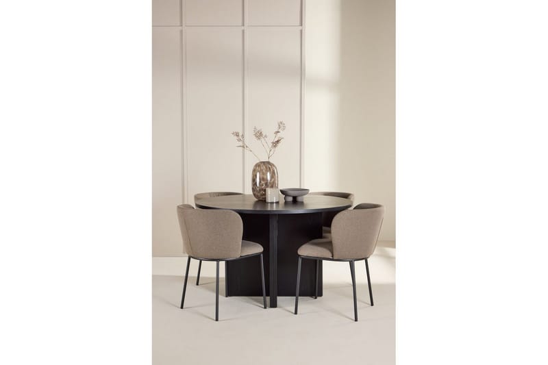 Spisegruppe Strada Rundt 120/170 cm Svart med Edina Stoler 4 stk, Svart / Brun - 4 stk, Svart / Brun - Møbler - Bord - Spisegruppe