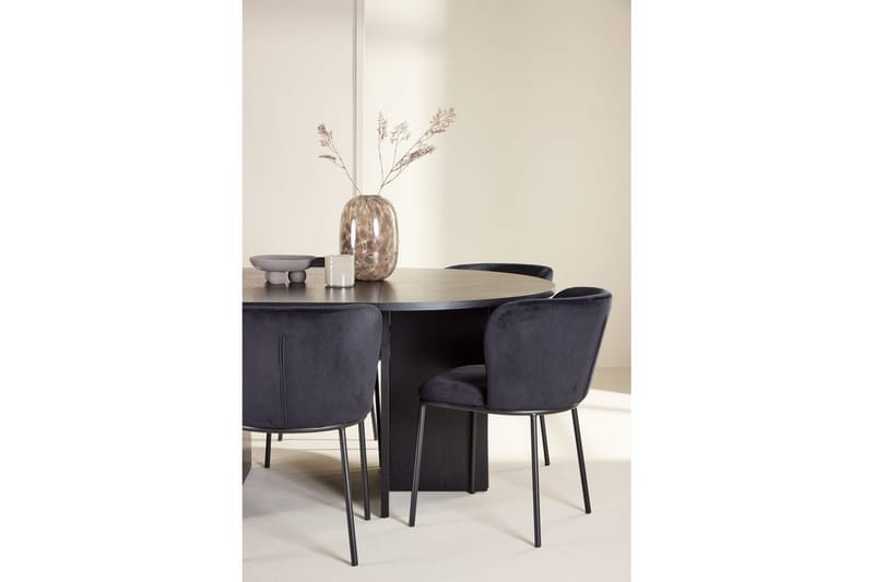 Spisegruppe Strada Rundt 120/170 cm Svart med Edina Stoler 6 stk, Svart - 6 stk, Svart - Møbler - Bord - Spisegruppe