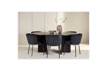 Spisegruppe Strada Rundt 120/170 cm Svart med Edina Stoler 6 stk, Svart - 6 stk, Svart - Møbler - Bord - Spisegruppe