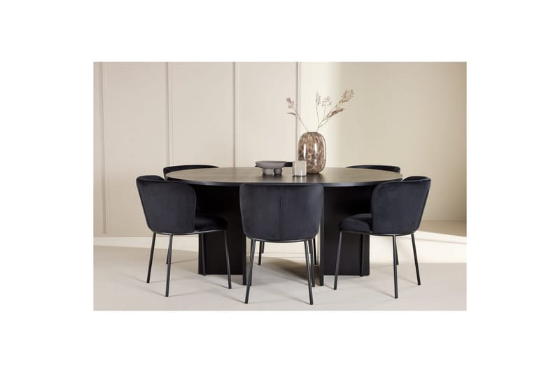Spisegruppe Strada Rundt 120/170 cm Svart med Edina Stoler 6 stk, Svart - 6 stk, Svart - Møbler - Bord - Spisegruppe