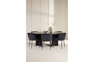 Spisegruppe Strada Rundt 120/170 cm Svart med Edina Stoler 6 stk, Svart - 6 stk, Svart - Møbler - Bord - Spisegruppe