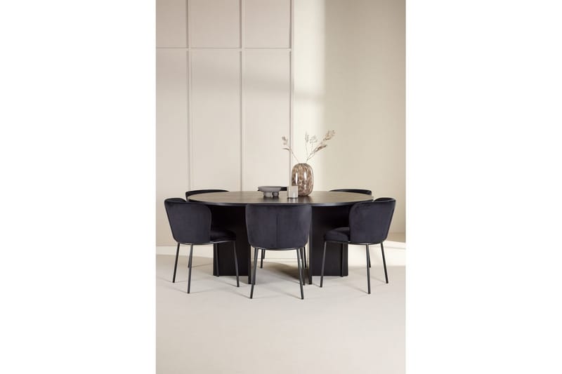 Spisegruppe Strada Rundt 120/170 cm Svart med Edina Stoler 6 stk, Svart - 6 stk, Svart - Møbler - Bord - Spisegruppe