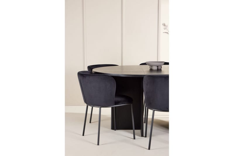Spisegruppe Strada Rundt 120/170 cm Svart med Edina Stoler 6 stk, Svart - 6 stk, Svart - Møbler - Bord - Spisegruppe