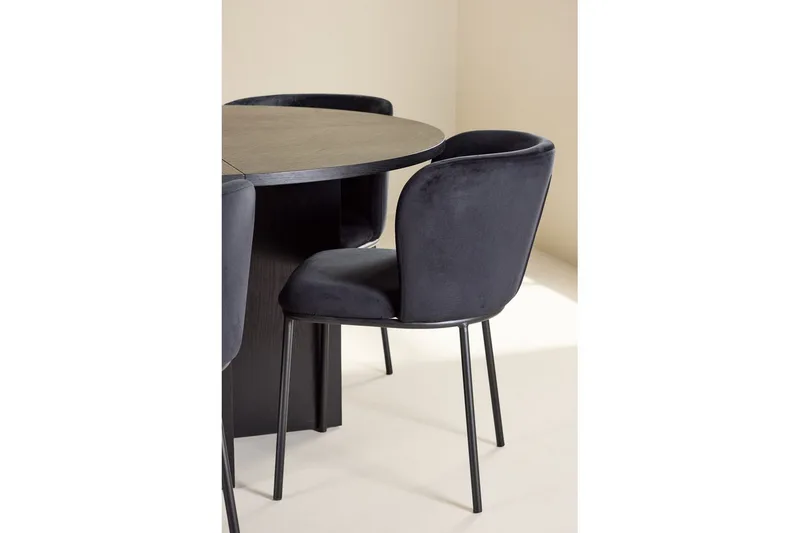 Spisegruppe Strada Rundt 120/170 cm Svart med Edina Stoler 6 stk, Svart - 6 stk, Svart - Møbler - Bord - Spisegruppe
