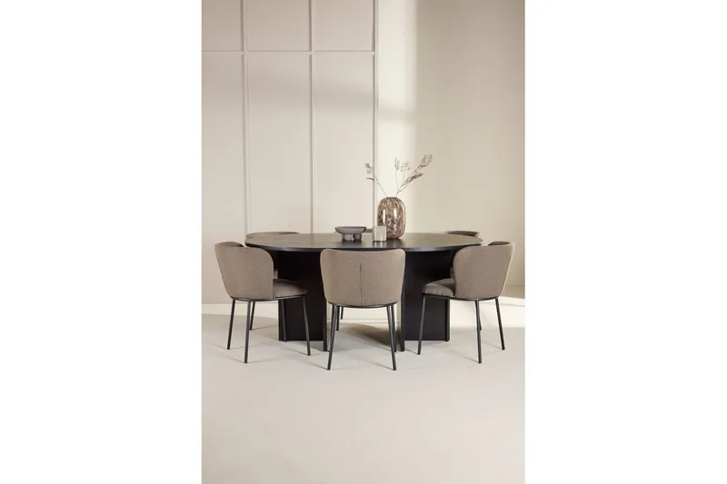 Spisegruppe Strada Rundt 120/170 cm Svart med Edina Stoler 6 stk, Svart / Brun - 6 stk, Svart / Brun - Møbler - Bord - Spisegruppe