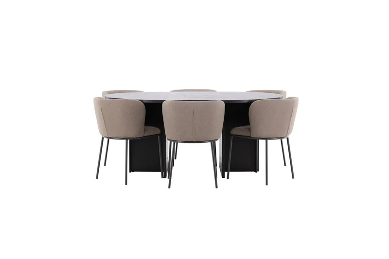 Spisegruppe Strada Rundt 120/170 cm Svart med Edina Stoler 6 stk, Svart / Brun, 6 stk, Svart / Brun