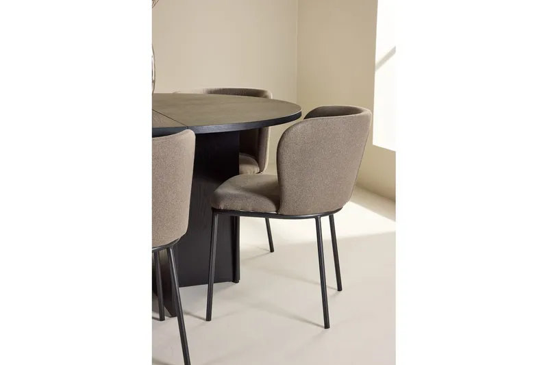 Spisegruppe Strada Rundt 120/170 cm Svart med Edina Stoler 6 stk, Svart / Brun - 6 stk, Svart / Brun - Møbler - Bord - Spisegruppe