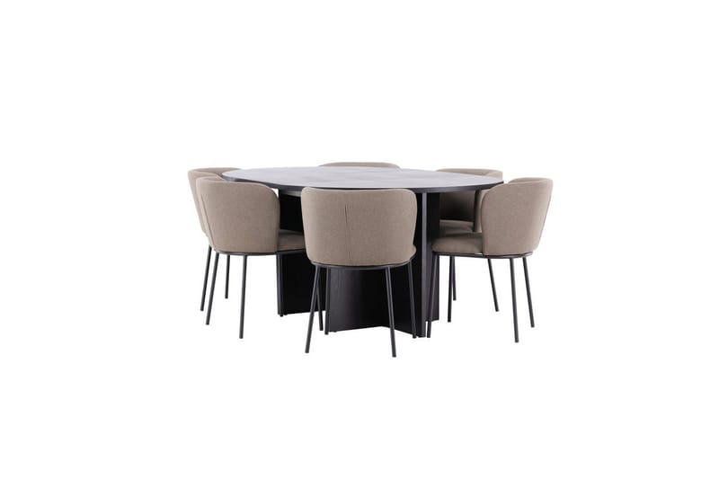 Spisegruppe Strada Rundt 120/170 cm Svart med Edina Stoler 6 stk, Svart / Brun - 6 stk, Svart / Brun - Møbler - Bord - Spisegruppe