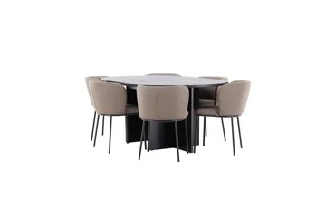 Spisegruppe Strada Rundt 120/170 cm Svart med Edina Stoler 6 stk, Svart / Brun - 6 stk, Svart / Brun - Møbler - Bord - Spisegruppe