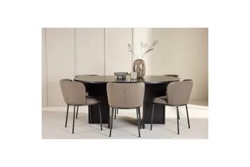 Spisegruppe Strada Rundt 120/170 cm Svart med Edina Stoler 6 stk, Svart / Brun - 6 stk, Svart / Brun - Møbler - Bord - Spisegruppe