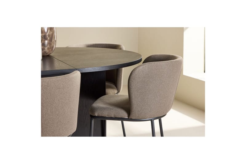 Spisegruppe Strada Rundt 120/170 cm Svart med Edina Stoler 6 stk, Svart / Brun - 6 stk, Svart / Brun - Møbler - Bord - Spisegruppe