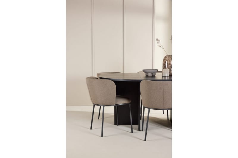 Spisegruppe Strada Rundt 120/170 cm Svart med Edina Stoler 6 stk, Svart / Brun - 6 stk, Svart / Brun - Møbler - Bord - Spisegruppe
