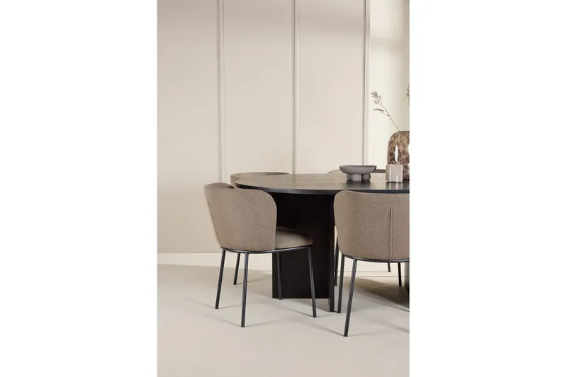 Spisegruppe Strada Rundt 120/170 cm Svart med Edina Stoler 6 stk, Svart / Brun - 6 stk, Svart / Brun - Møbler - Bord - Spisegruppe