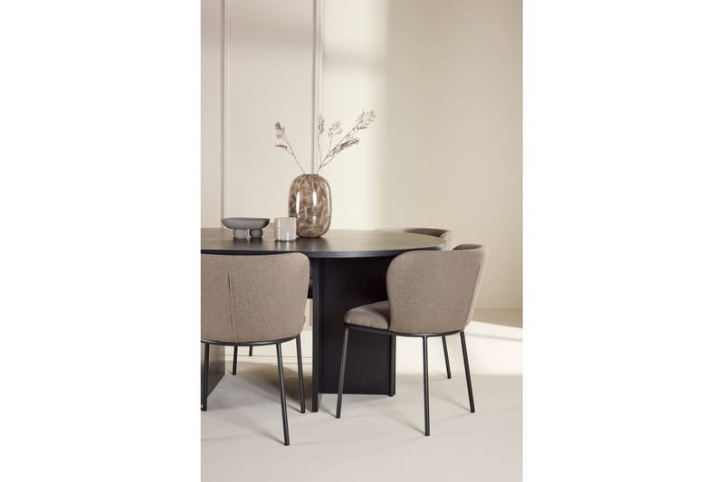 Spisegruppe Strada Rundt 120/170 cm Svart med Edina Stoler 6 stk, Svart / Brun - 6 stk, Svart / Brun - Møbler - Bord - Spisegruppe