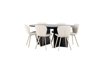 Spisegruppe Strada Rundt 120/170 cm Svart med Lilja Stoler 6 stk - 6 stk - Møbler - Bord - Spisegruppe
