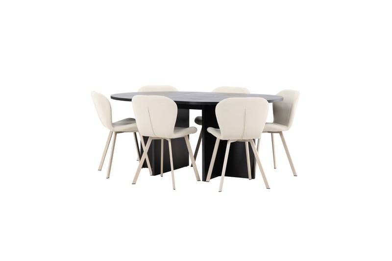 Spisegruppe Strada Rundt 120/170 cm Svart med Lilja Stoler 6 stk - 6 stk - Møbler - Bord - Spisegruppe