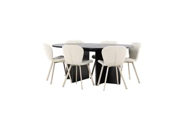 Spisegruppe Strada Rundt 120/170 cm Svart med Lilja Stoler 6 stk - 6 stk - Møbler - Bord - Spisegruppe