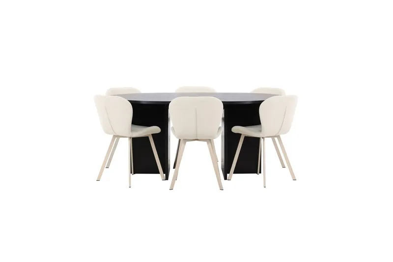 Spisegruppe Strada Rundt 120/170 cm Svart med Lilja Stoler 6 stk, 6 stk