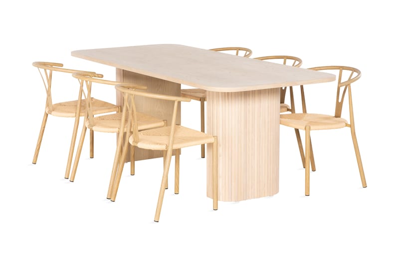 Spisegruppe Uppveda 200 cm inkl. 6 Tarina stoler - Hvit/Brun - Spisegruppe