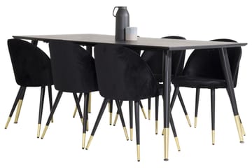 Spisegruppe Venture Home Balisa spisegruppe 180 cm rektangulær med 6 Sedavi-stoler Svart/GULL - Møbler - Bord - Spisegruppe