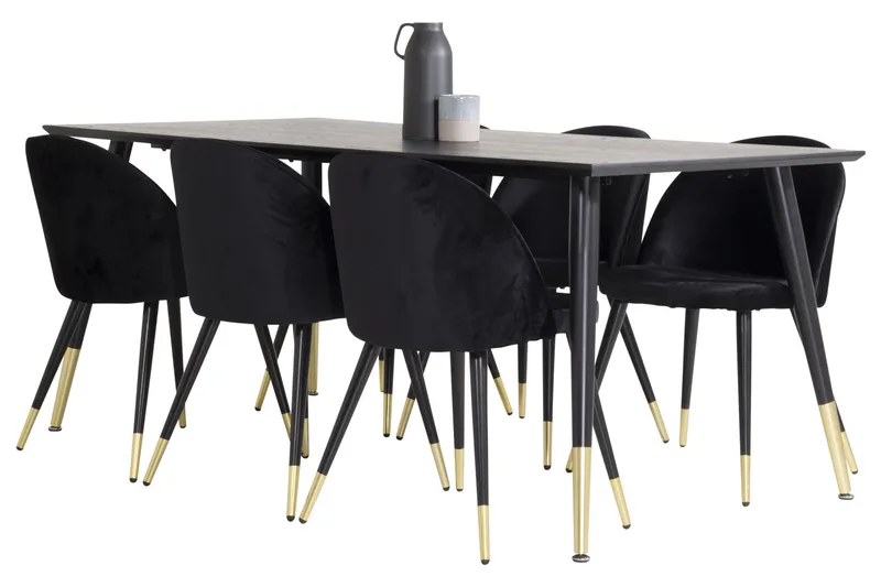 Spisegruppe Venture Home Balisa spisegruppe 180 cm rektangulær med 6 Sedavi-stoler Svart/GULL - Møbler - Bord - Spisegruppe