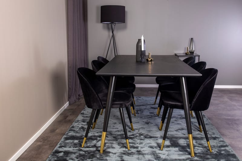 Spisegruppe Venture Home Balisa spisegruppe 180 cm rektangulær med 6 Sedavi-stoler Svart/GULL - Møbler - Bord - Spisegruppe