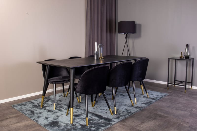 Spisegruppe Venture Home Balisa spisegruppe 180 cm rektangulær med 6 Sedavi-stoler Svart/GULL - Møbler - Bord - Spisegruppe