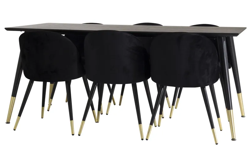Spisegruppe Venture Home Balisa spisegruppe 180 cm rektangulær med 6 Sedavi-stoler Svart/GULL