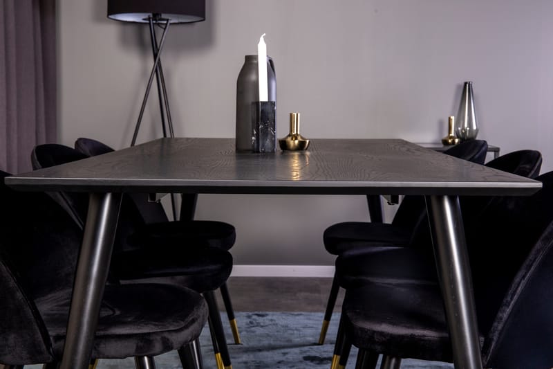 Spisegruppe Venture Home Balisa spisegruppe 180 cm rektangulær med 6 Sedavi-stoler Svart/GULL - Møbler - Bord - Spisegruppe