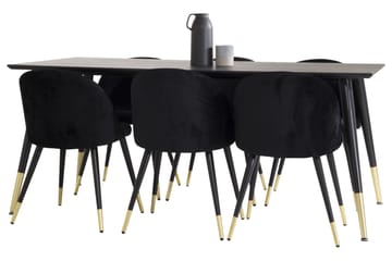 Spisegruppe Venture Home Balisa spisegruppe 180 cm rektangulær med 6 Sedavi-stoler Svart/GULL - Møbler - Bord - Spisegruppe