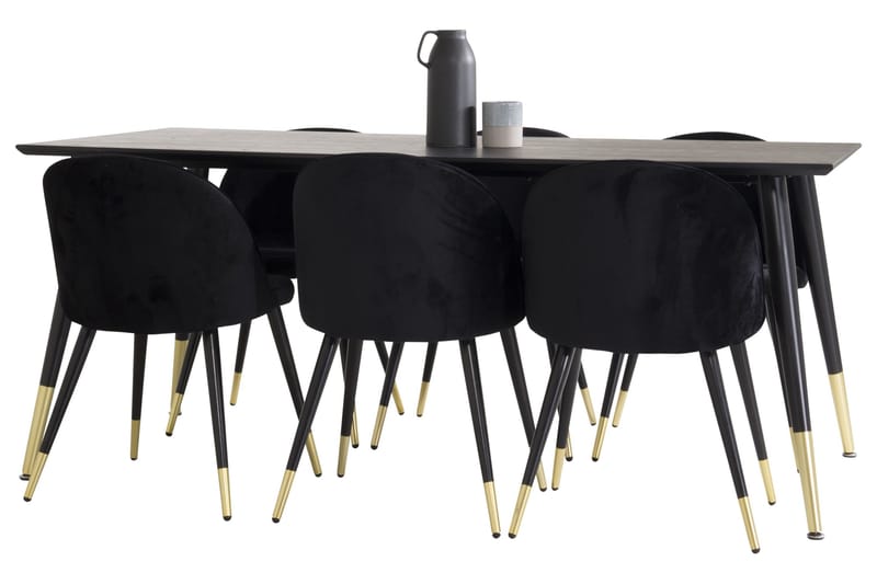 Spisegruppe Venture Home Balisa spisegruppe 180 cm rektangulær med 6 Sedavi-stoler Svart/GULL - Møbler - Bord - Spisegruppe