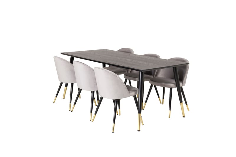 Spisegruppe Venture Home Balisa spisegruppe 180 cm rektangulær med 6 Sedavi-stoler Svart/GULL/Lys grå - Møbler - Bord - Spisegruppe